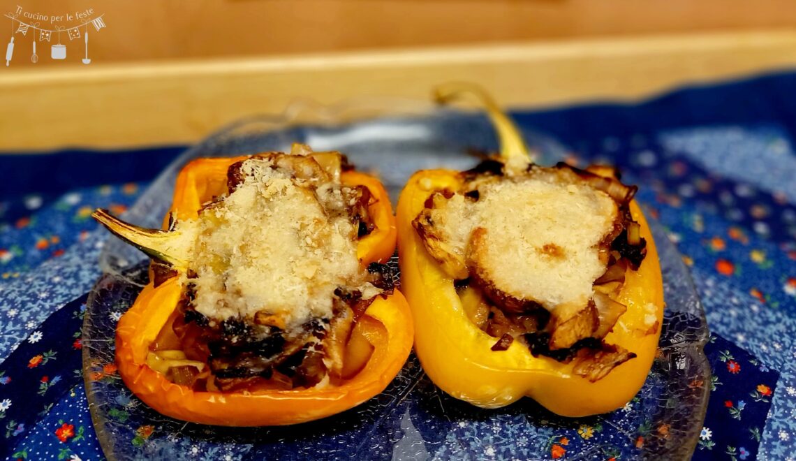 Peperoni ripieni con cicorino rosso e funghi